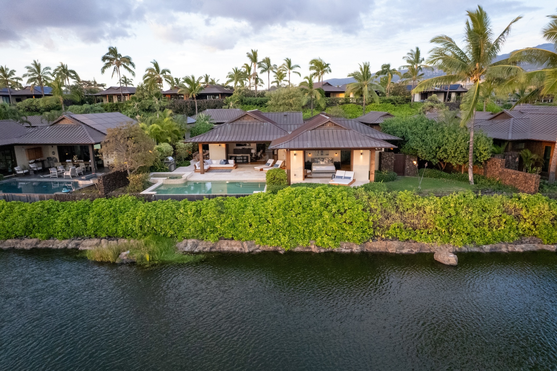 Aerial view of waterfront residence at Kohanaiki